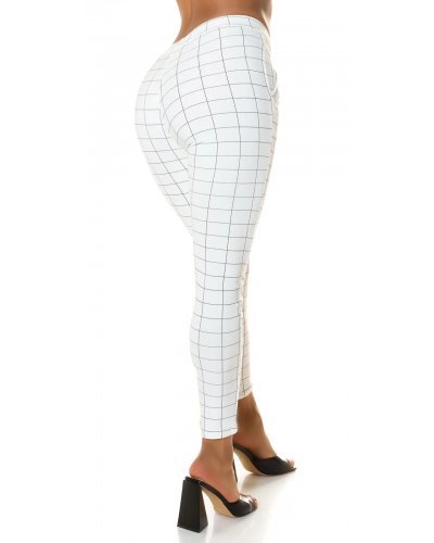 Pantaloni eleganti dama mulati albi in carouri Dizara - jojofashion.ro