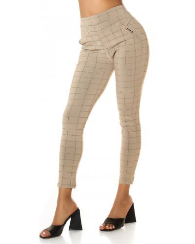 Pantaloni eleganti dama mulati bej in carouri Dizara - jojofashion.ro