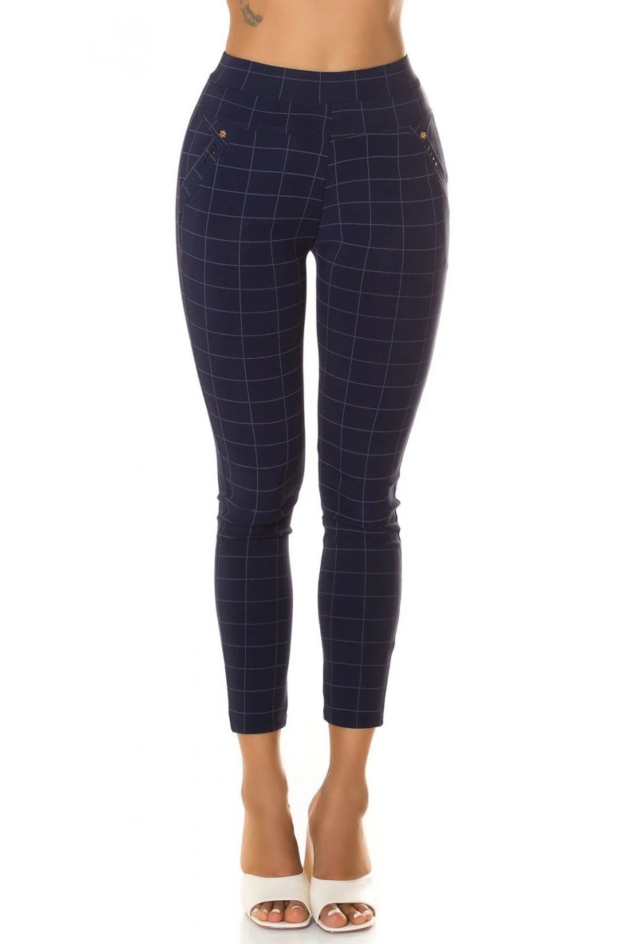 Pantaloni eleganti dama mulati bleumarin in carouri Dizara 1 - jojofashion.ro