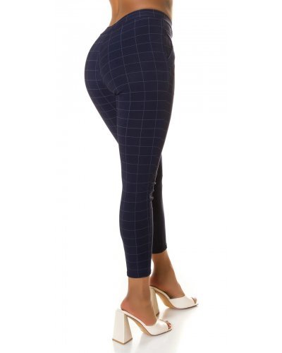 Pantaloni eleganti dama mulati bleumarin in carouri Dizara - jojofashion.ro