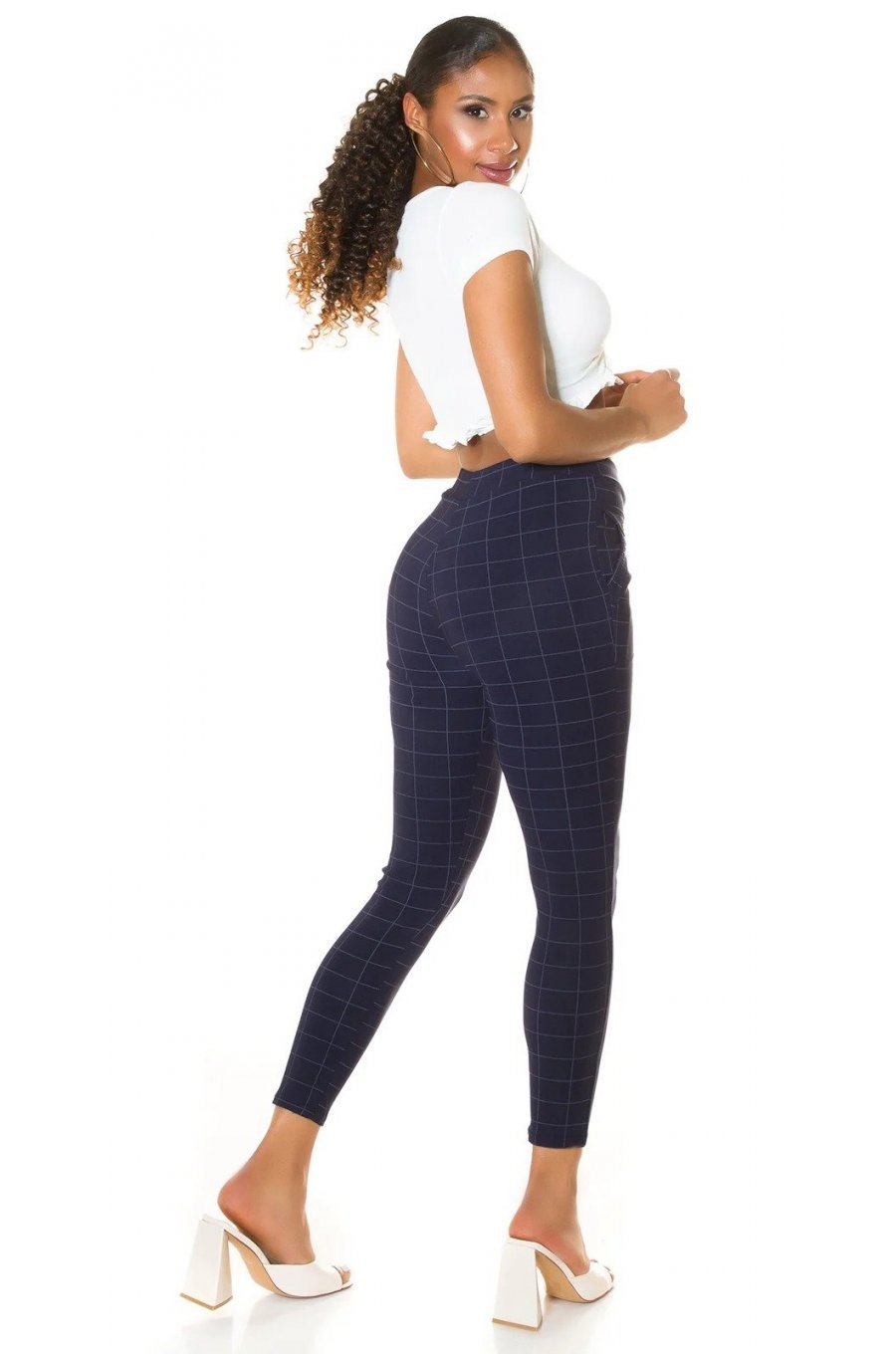 Pantaloni eleganti dama mulati bleumarin in carouri Dizara 4 - jojofashion.ro
