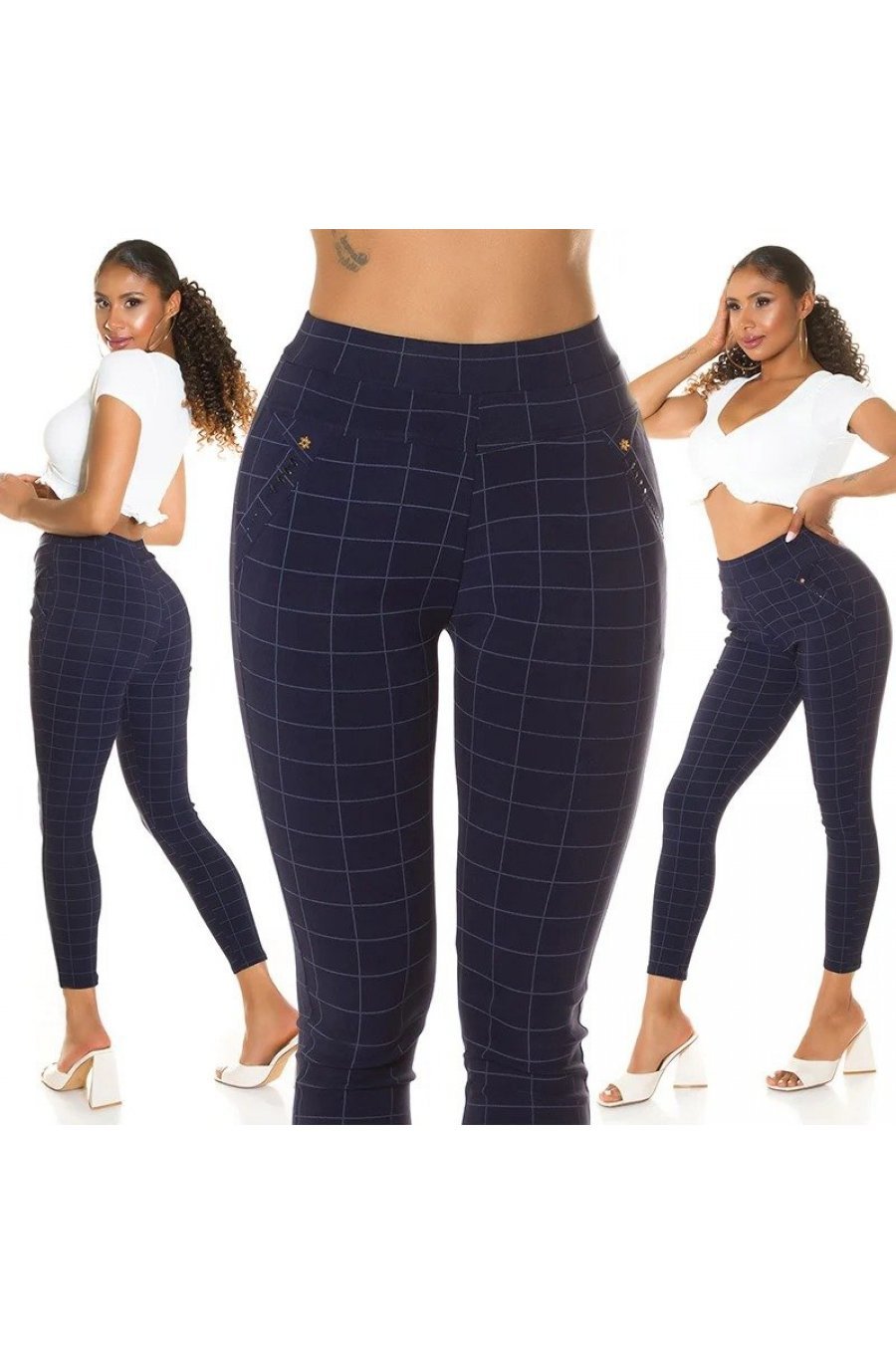 Pantaloni eleganti dama mulati bleumarin in carouri Dizara 5 - jojofashion.ro