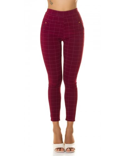 Pantaloni eleganti dama mulati burgundy in carouri Dizara - jojofashion.ro