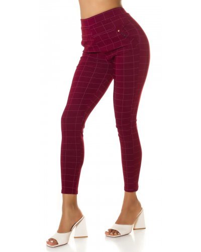 Pantaloni eleganti dama mulati burgundy in carouri Dizara - jojofashion.ro