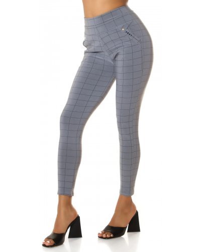 Pantaloni eleganti dama mulati gri in carouri Dizara - jojofashion.ro