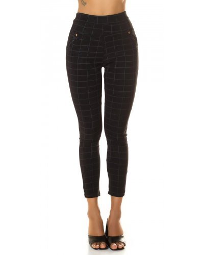 Pantaloni eleganti dama mulati negri in carouri Dizara - jojofashion.ro