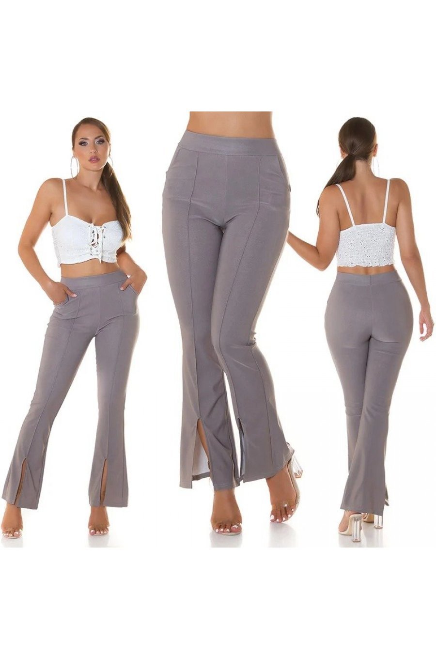 Pantaloni dama eleganti evazati gri Verona Pantaloni dama eleganti evazati gri Verona 5 - jojofashion.ro