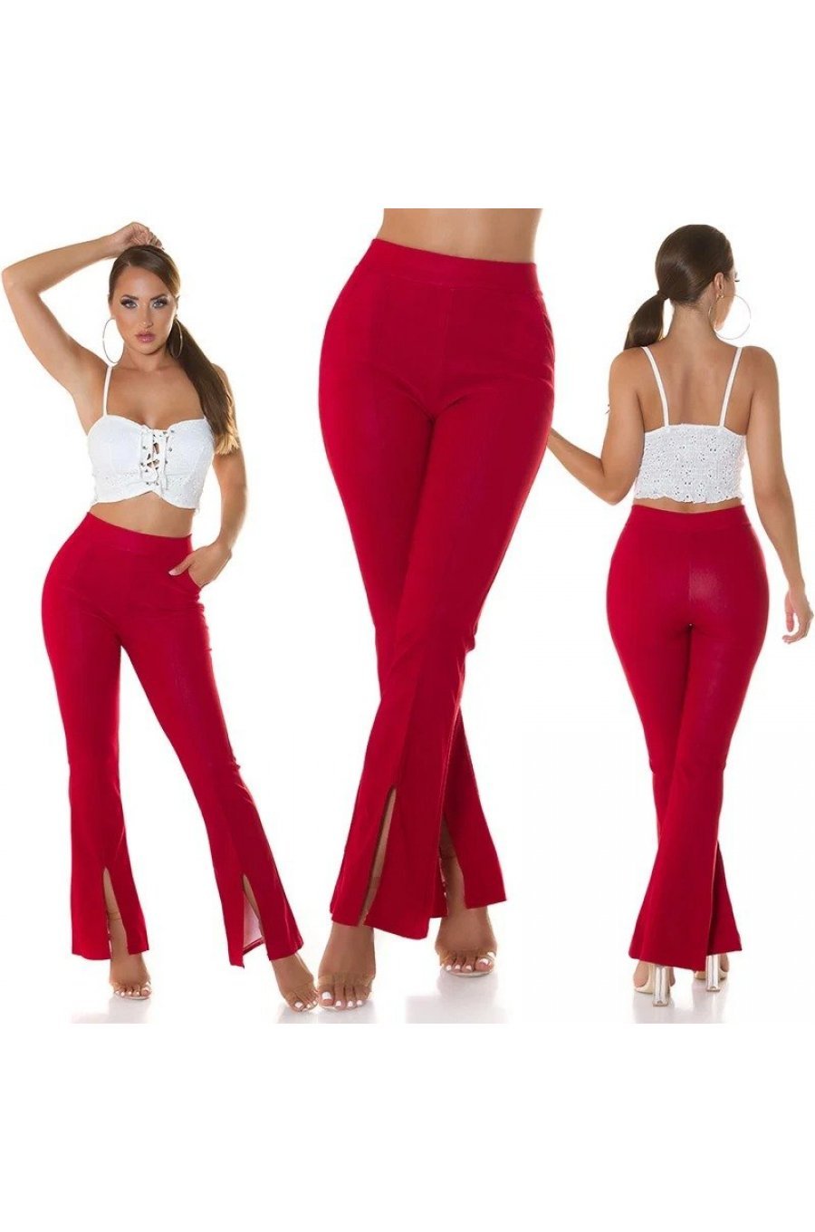 Pantaloni dama eleganti evazati rosii Verona Pantaloni dama eleganti evazati rosii Verona 5 - jojofashion.ro