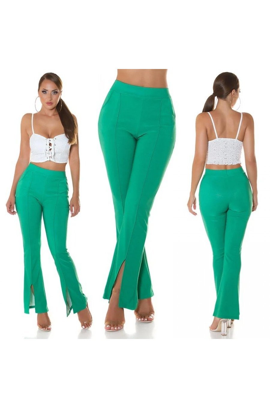 Pantaloni dama eleganti evazati verzi Verona Pantaloni dama eleganti evazati verzi Verona 5 - jojofashion.ro