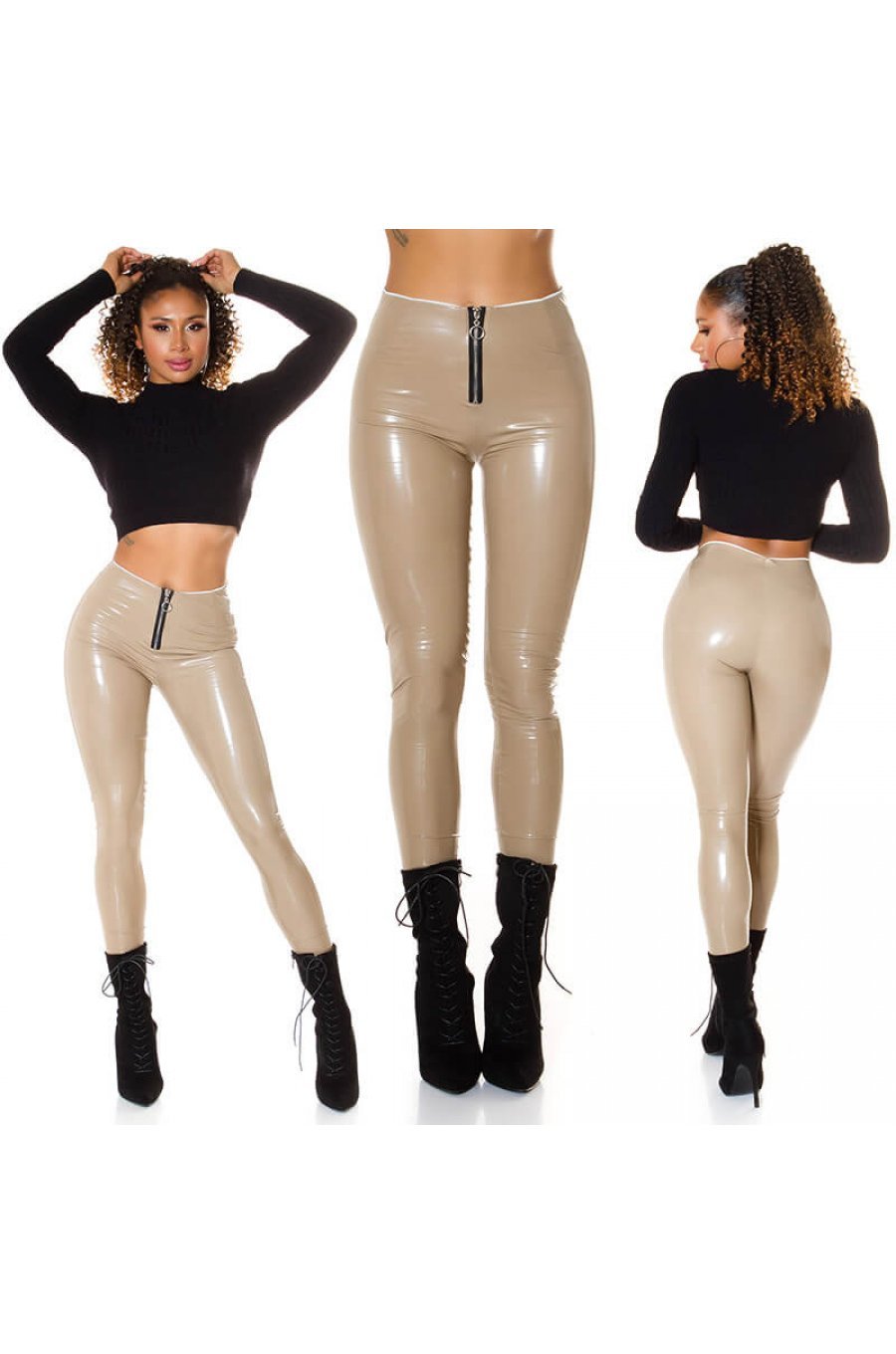 Pantaloni latex de dama bej wetlook Lidy Pantaloni latex de dama bej wetlook Lidy 4 - jojofashion.ro