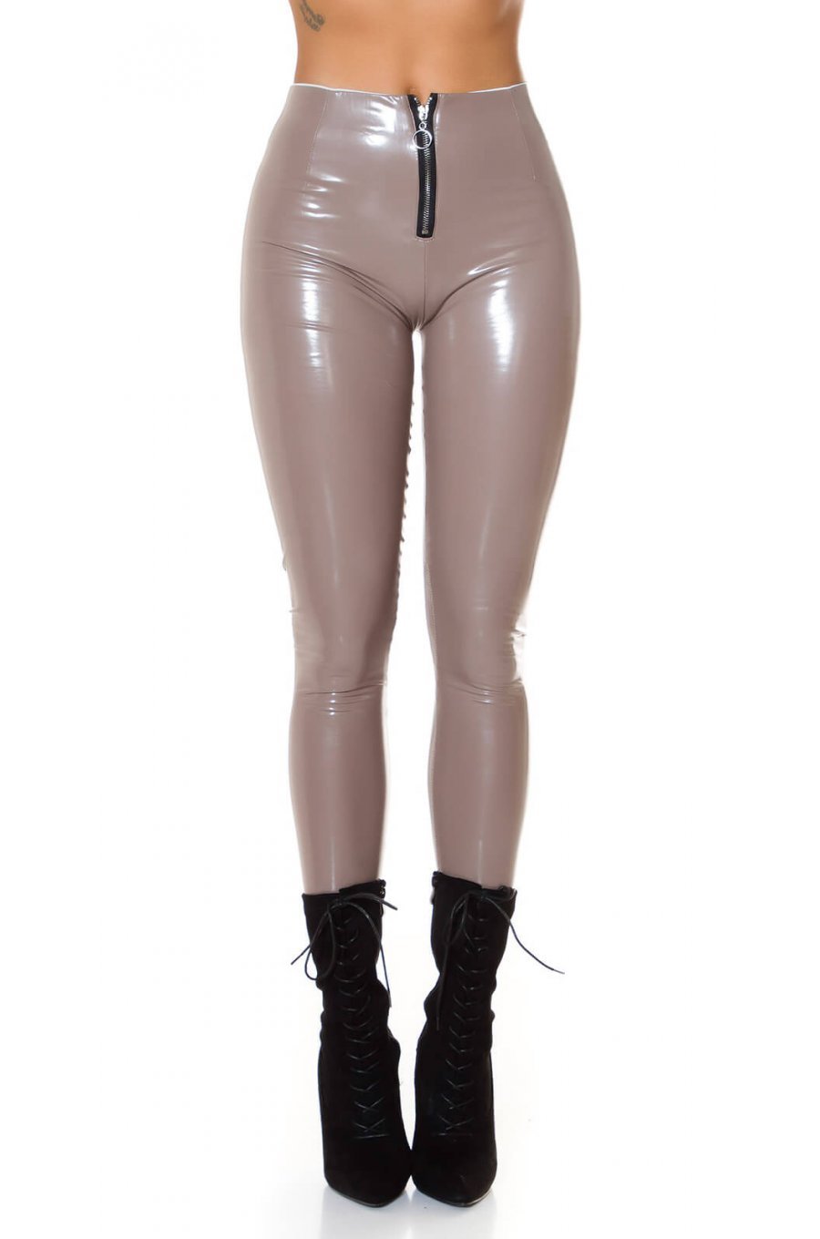Pantaloni latex de dama cappuccino wetlook Lidy Pantaloni latex de dama cappuccino wetlook Lidy 1 - jojofashion.ro