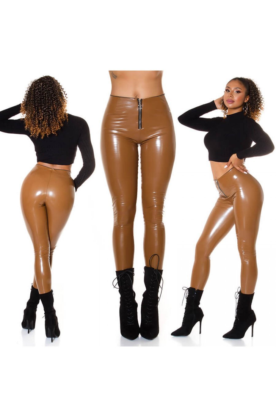 Pantaloni latex de dama maro wetlook Lidy Pantaloni latex de dama maro wetlook Lidy 4 - jojofashion.ro