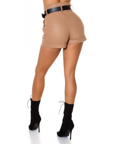 Pantaloni dama scurti cappuccino cu buzunare Ilo - jojofashion.ro