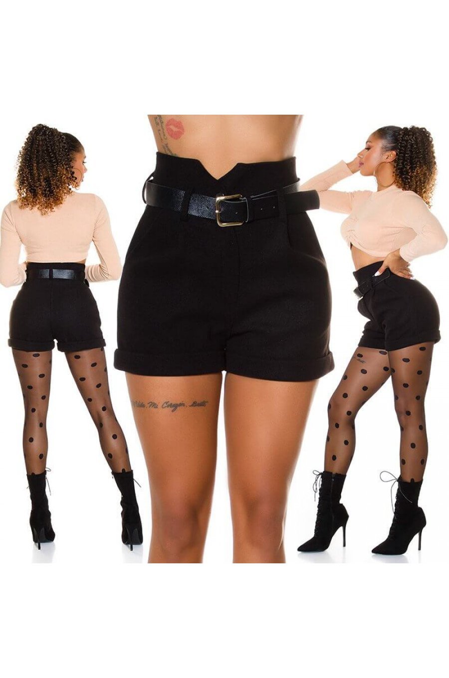 Pantaloni dama scurti negri cu buzunare Ilo Pantaloni dama scurti negri cu buzunare Ilo 4 - jojofashion.ro