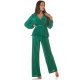 Tinuta din doua piese, verde, pantaloni evazati si bluza petrecuta, Milestiba 2 - jojofashion.ro