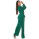 Tinuta din doua piese, verde, pantaloni evazati si bluza petrecuta, Milestiba 3 - jojofashion.ro