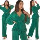 Tinuta din doua piese, verde, pantaloni evazati si bluza petrecuta, Milestiba 5 - jojofashion.ro