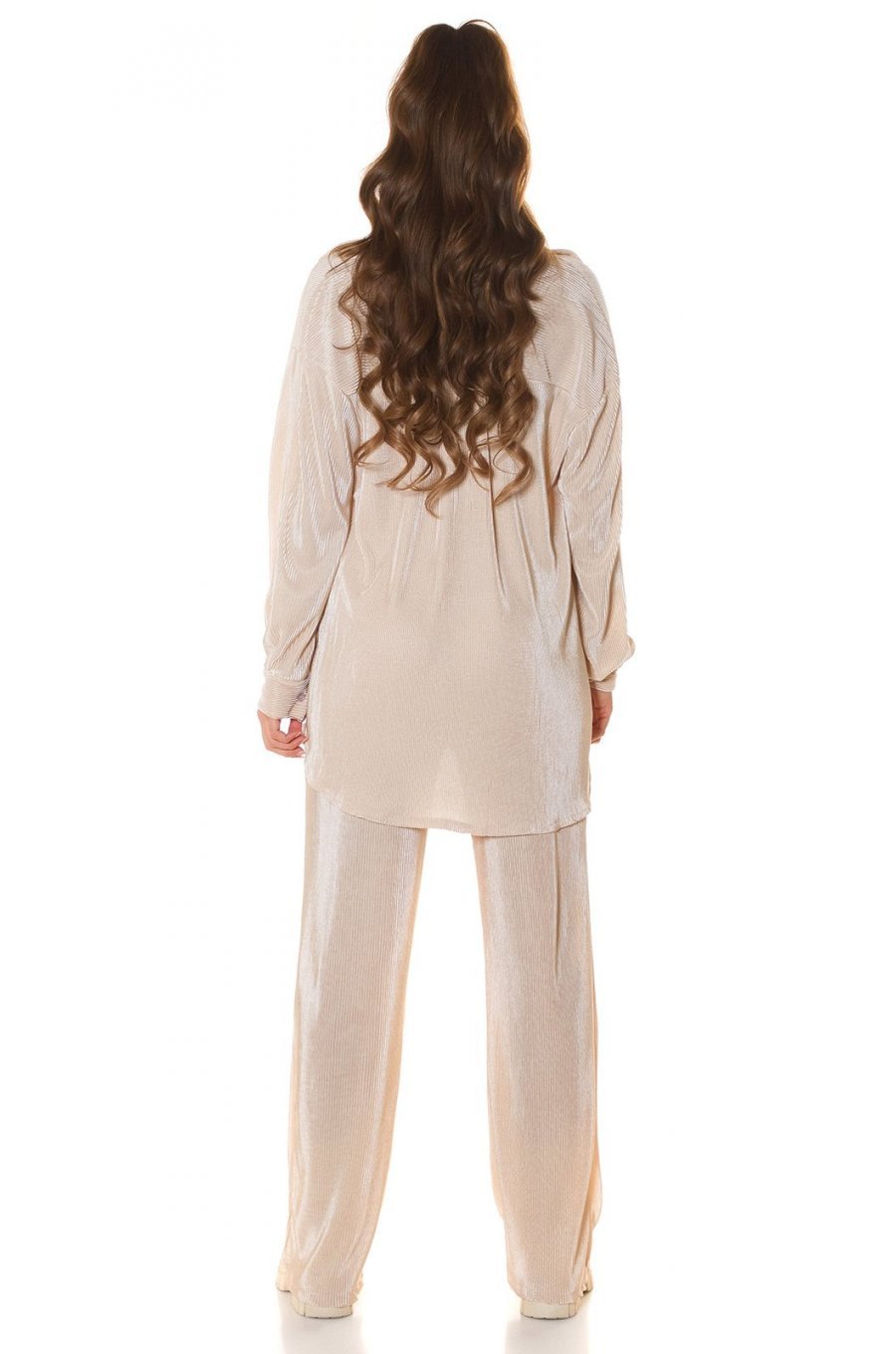 Set pantaloni evazati si camasa, oversize, bej, Reyhan Set pantaloni evazati si camasa, oversize, bej, Reyhan 3 - jojofashion.ro