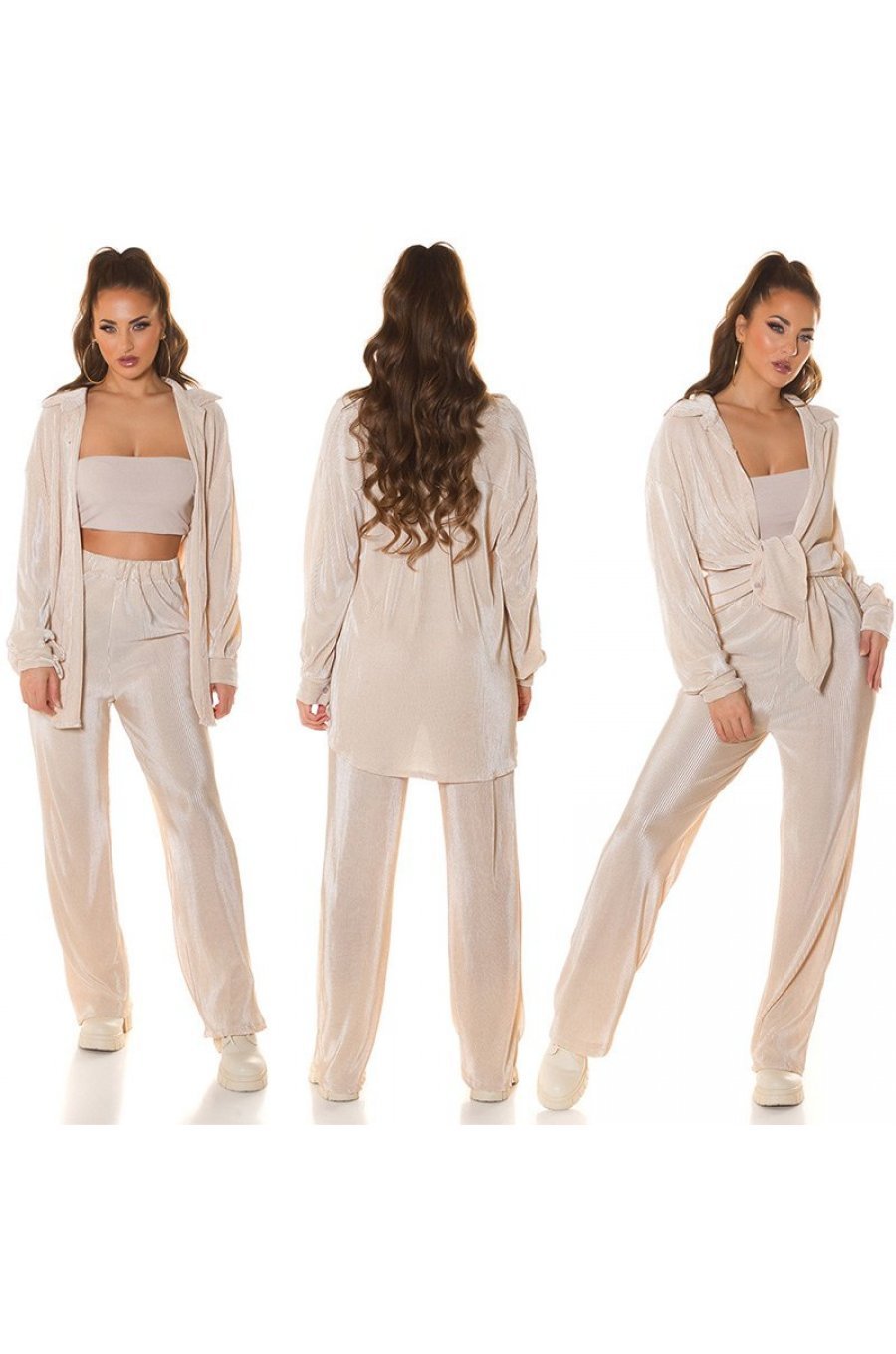 Set pantaloni evazati si camasa, oversize, bej, Reyhan Set pantaloni evazati si camasa, oversize, bej, Reyhan 7 - jojofashion.ro