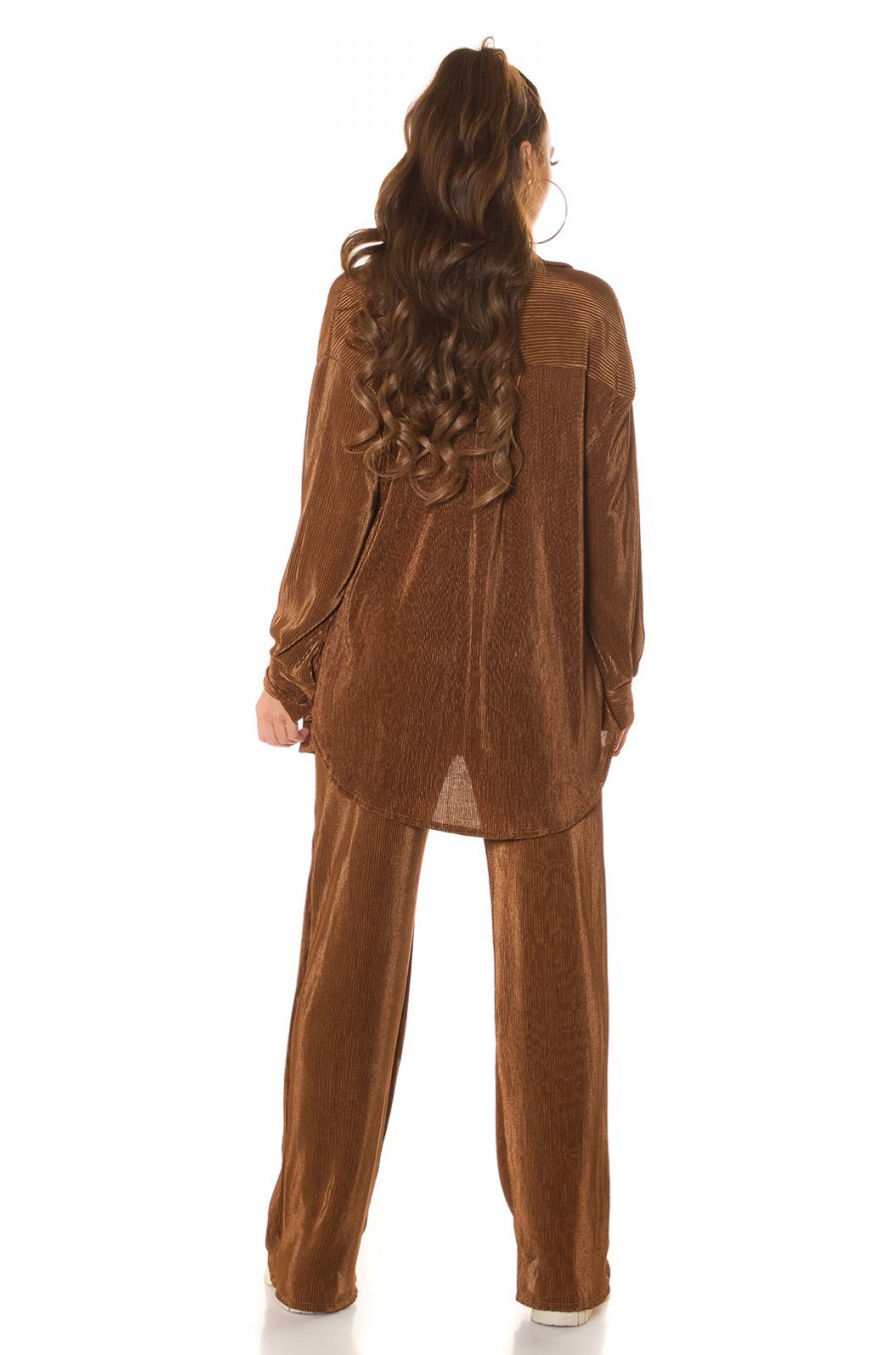 Set pantaloni evazati si camasa, oversize, maro, Reyhan Set pantaloni evazati si camasa, oversize, maro, Reyhan 6 - jojofashion.ro