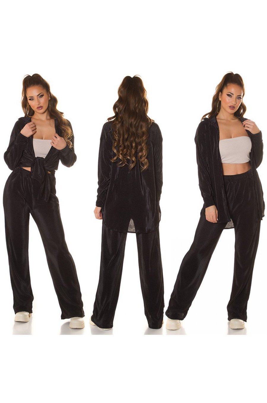 Set pantaloni evazati si camasa, oversize, negru, Reyhan Set pantaloni evazati si camasa, oversize, negru, Reyhan 8 - jojofashion.ro