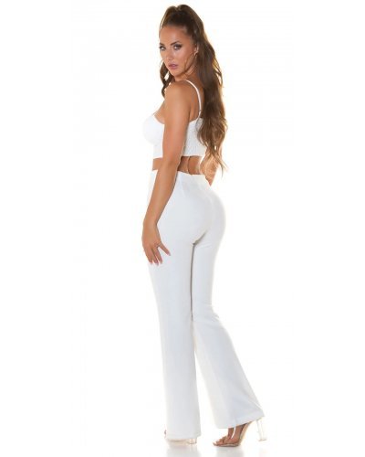 Set pantaloni evazati si top alb Kosette - jojofashion.ro