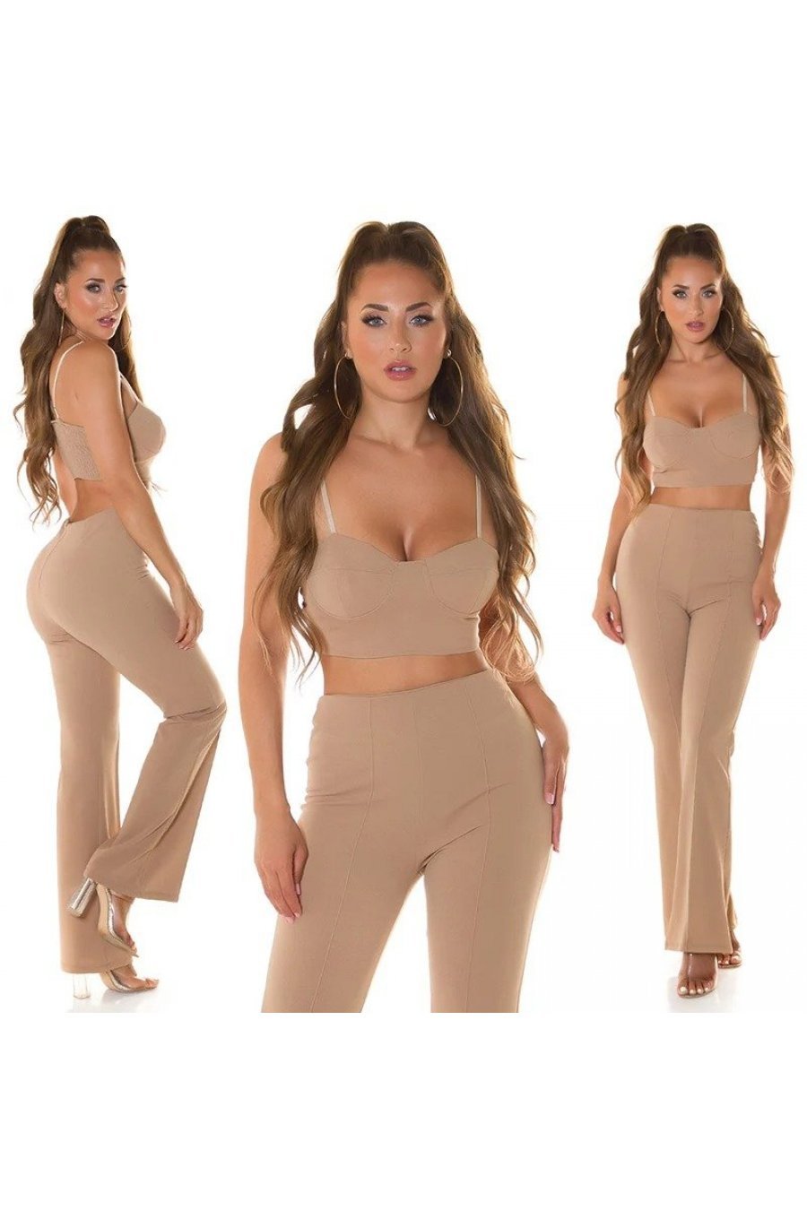 Set pantaloni evazati si top cappuccino Kosette Set pantaloni evazati si top cappuccino Kosette 5 - jojofashion.ro