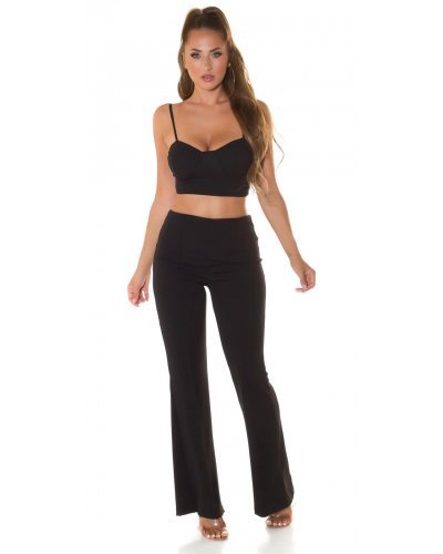 Set pantaloni evazati si top negru Kosette - jojofashion.ro
