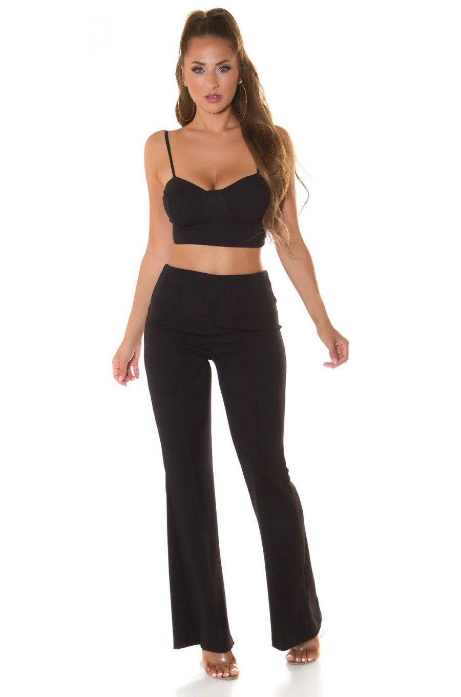 Set pantaloni evazati si top negru Kosette Set pantaloni evazati si top negru Kosette 1 - jojofashion.ro
