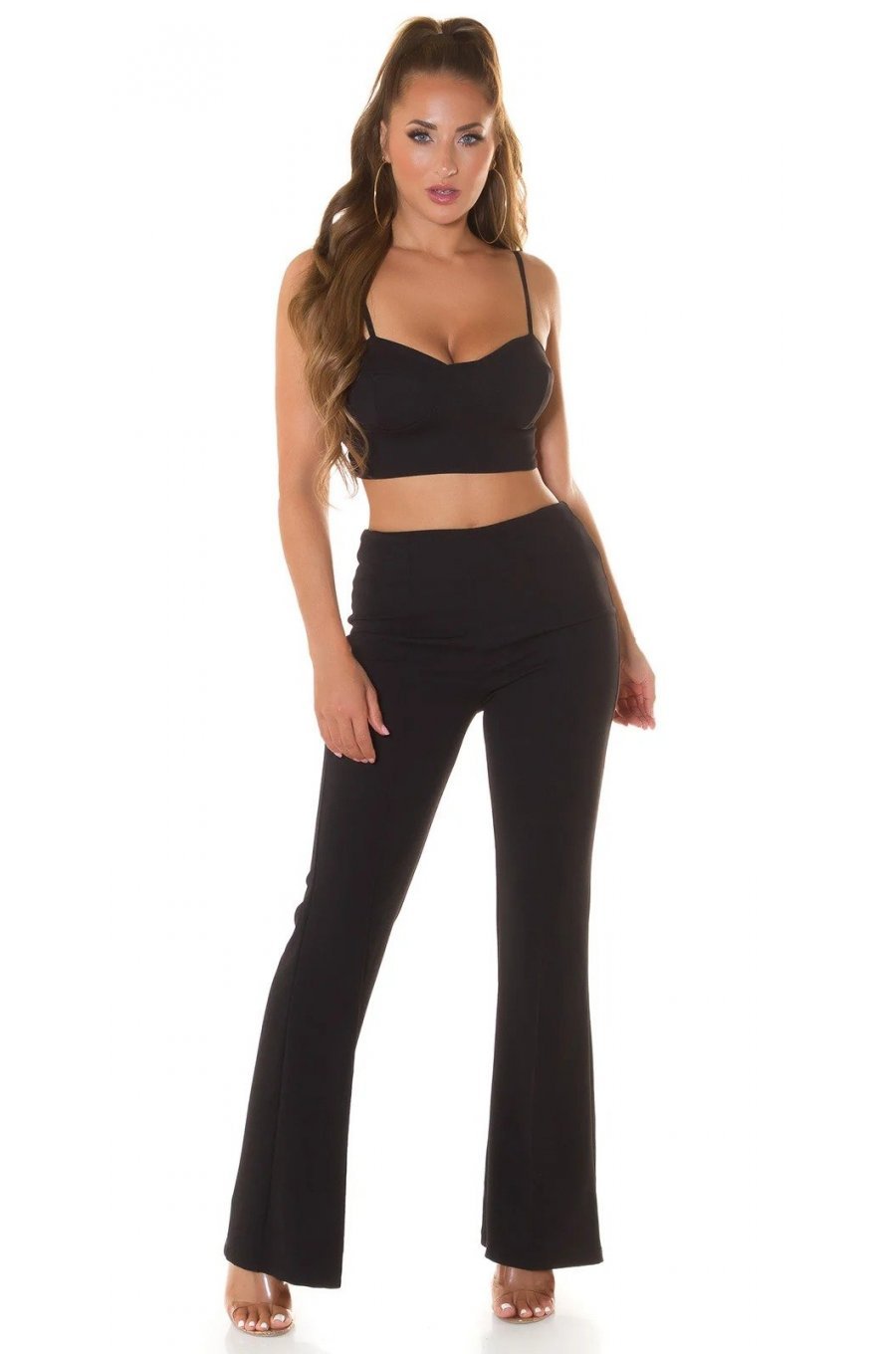 Set pantaloni evazati si top negru Kosette Set pantaloni evazati si top negru Kosette 3 - jojofashion.ro