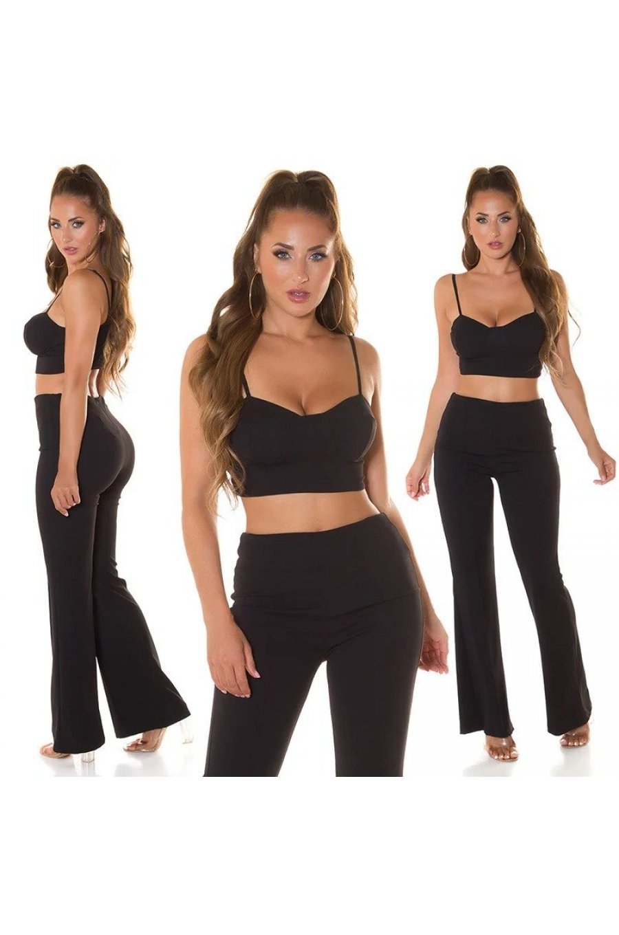 Set pantaloni evazati si top negru Kosette Set pantaloni evazati si top negru Kosette 5 - jojofashion.ro