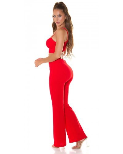 Set pantaloni evazati si top rosu Kosette - jojofashion.ro