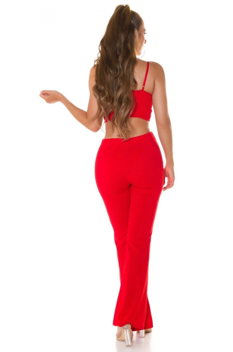 Set pantaloni evazati si top rosu Kosette Set pantaloni evazati si top rosu Kosette 3 - jojofashion.ro