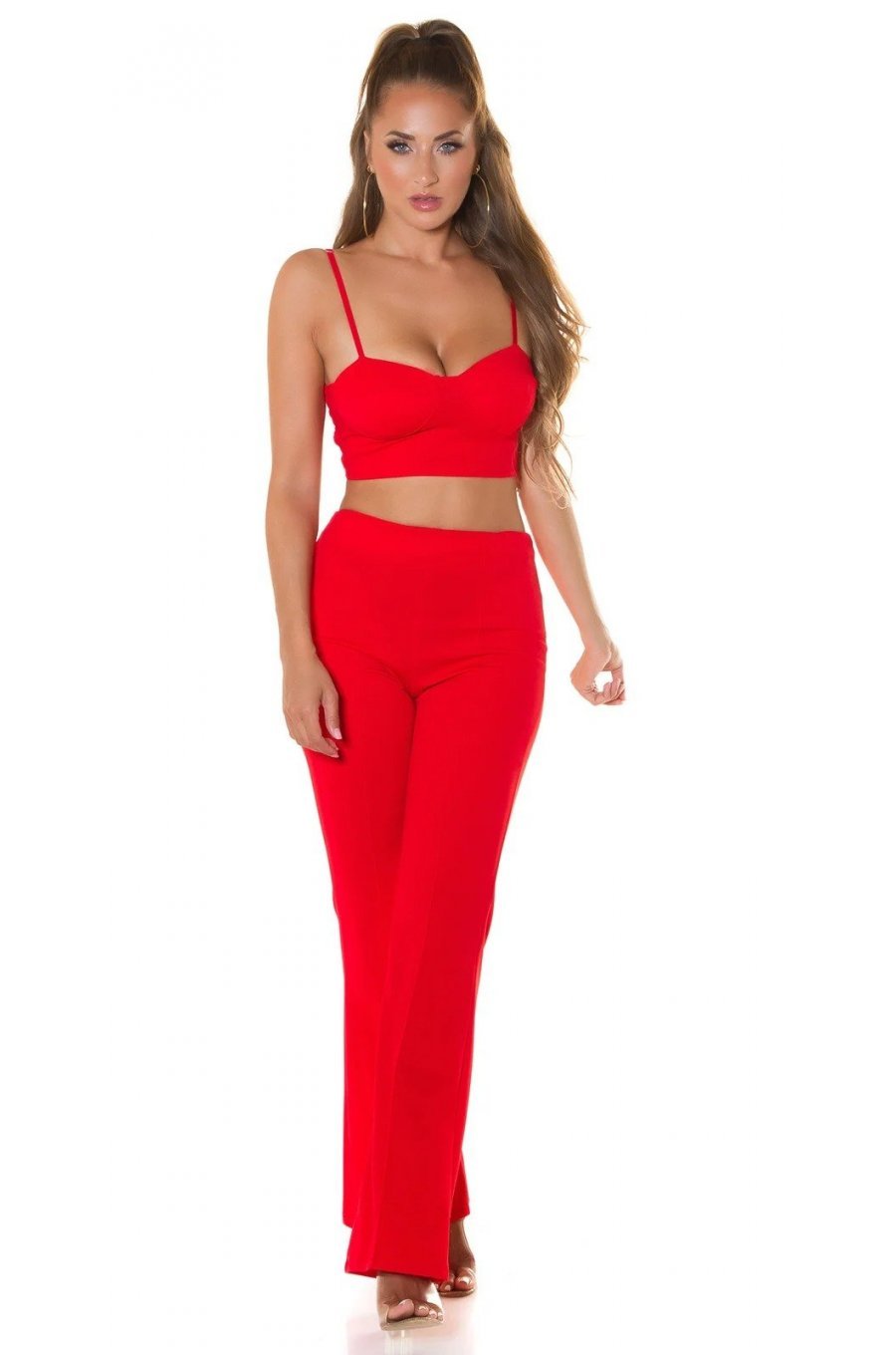Set pantaloni evazati si top rosu Kosette Set pantaloni evazati si top rosu Kosette 4 - jojofashion.ro