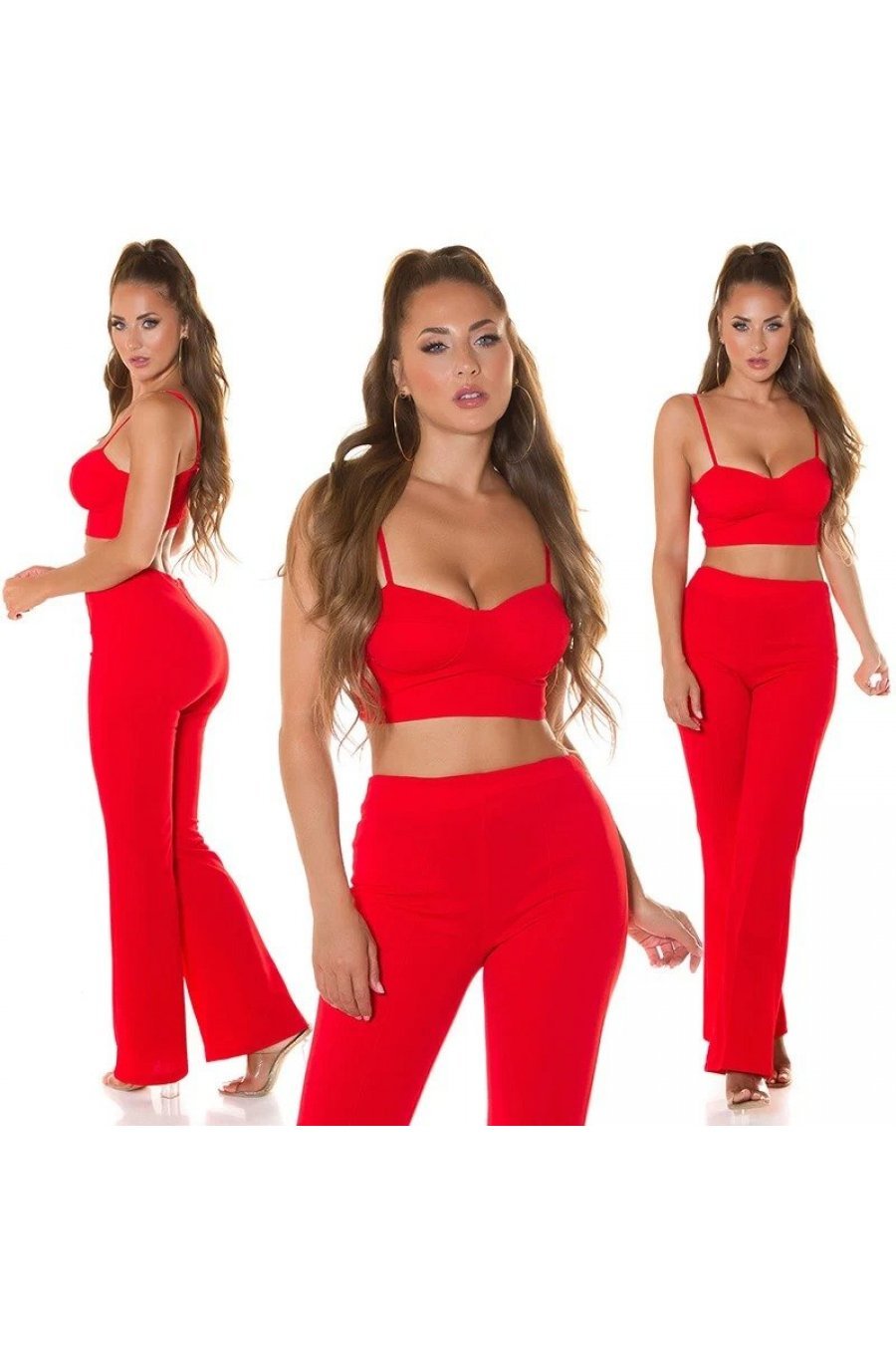 Set pantaloni evazati si top rosu Kosette Set pantaloni evazati si top rosu Kosette 5 - jojofashion.ro