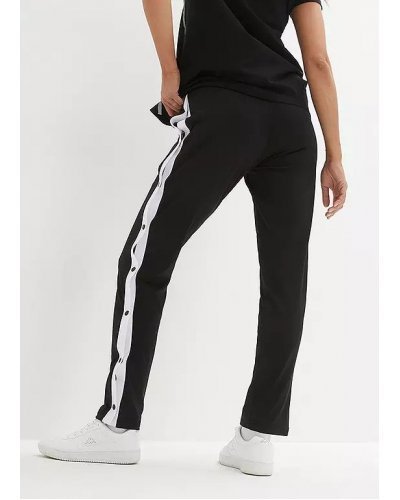 Pantaloni dama trening sport, negri, cu dunga alba si capse Assur Treninguri dama, Pantaloni dama trening sport, negri, cu dunga alba si capse Assur - jojofashion.ro