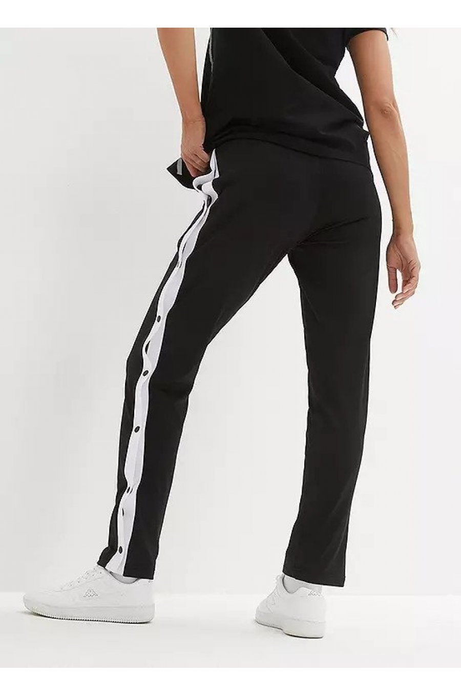 Pantaloni dama trening sport, negri, cu dunga alba si capse Assur 2 - jojofashion.ro