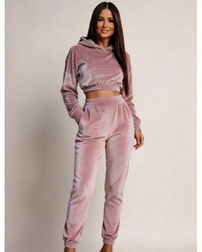 Trening dama, crop top, catifea, roz pudra Gyssa - jojofashion.ro