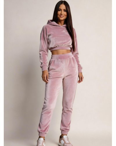 Trening dama, crop top, catifea, roz pudra Gyssa - jojofashion.ro