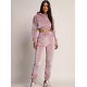 Trening dama, crop top, catifea, roz pudra Gyssa 3 - jojofashion.ro