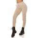 Pantaloni dama sport bej, din bumbac, cu talia inalta, Itana 2 - jojofashion.ro