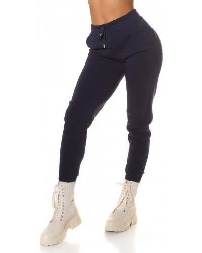 Pantaloni trening dama, Pantaloni dama sport bleumarin, din bumbac, cu talia inalta, Itana - jojofashion.ro