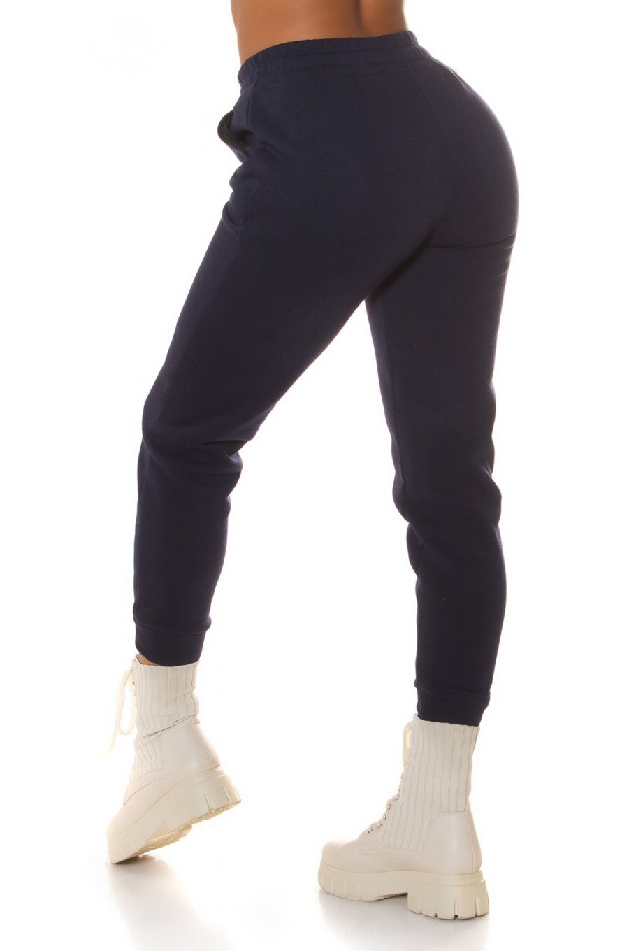 Pantaloni dama sport bleumarin, din bumbac, cu talia inalta, Itana 2 - jojofashion.ro