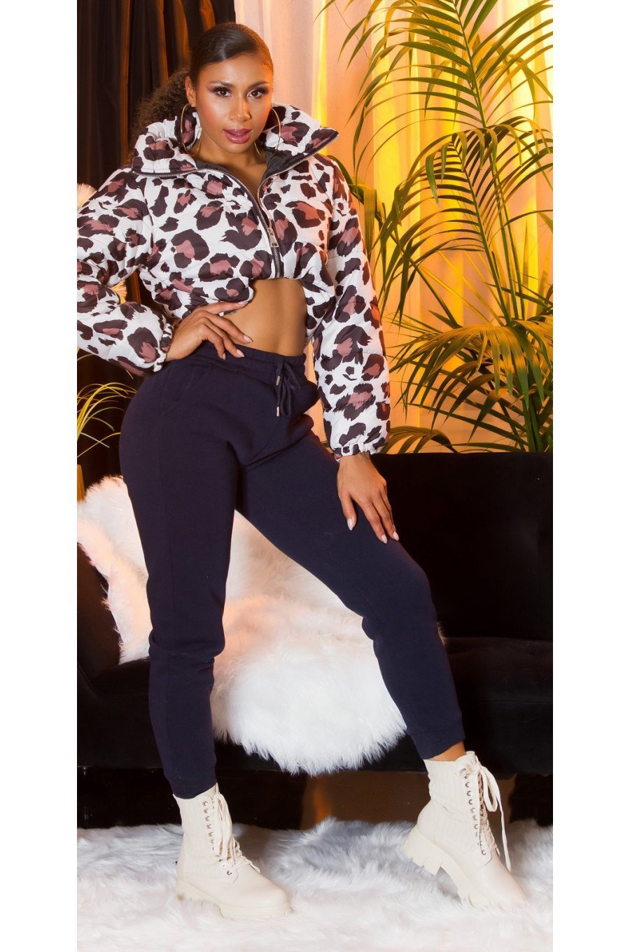 Pantaloni dama sport bleumarin, din bumbac, cu talia inalta, Itana 4 - jojofashion.ro