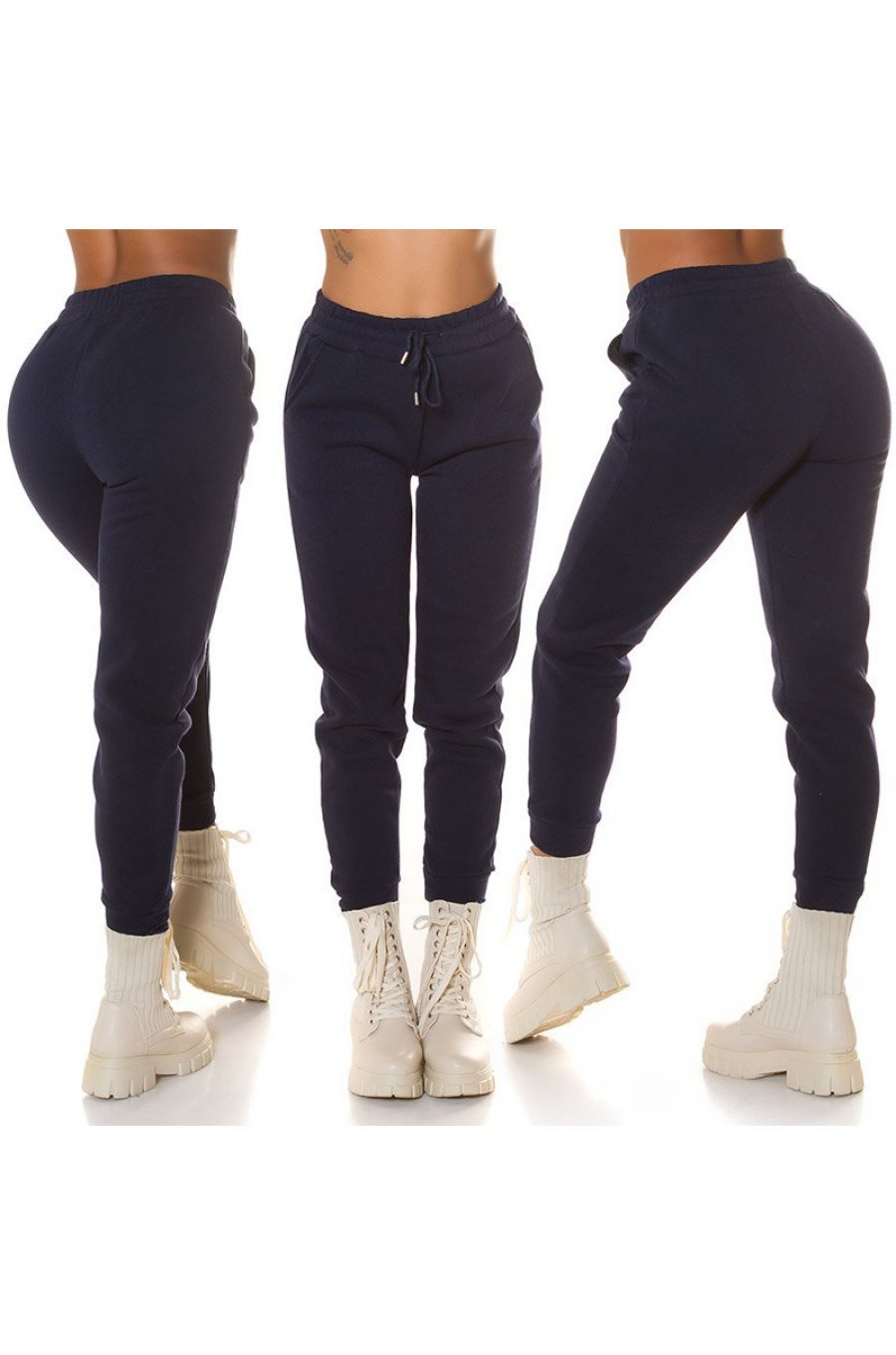 Pantaloni dama sport bleumarin, din bumbac, cu talia inalta, Itana 6 - jojofashion.ro