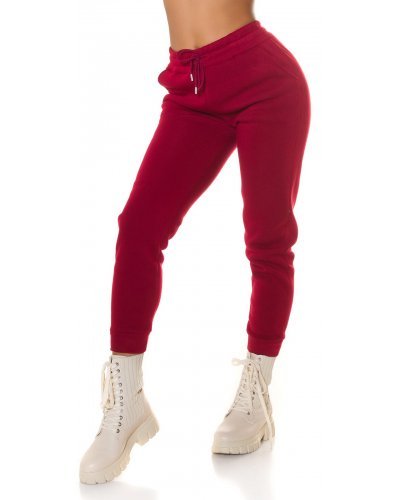 Pantaloni trening dama, Pantaloni dama sport burgundy, din bumbac, cu talia inalta, Itana - jojofashion.ro