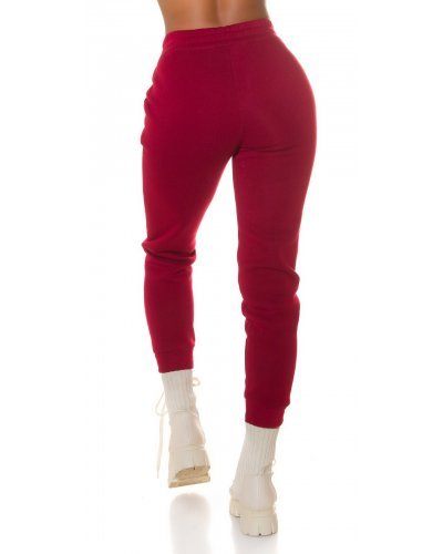 Pantaloni trening dama, Pantaloni dama sport burgundy, din bumbac, cu talia inalta, Itana - jojofashion.ro