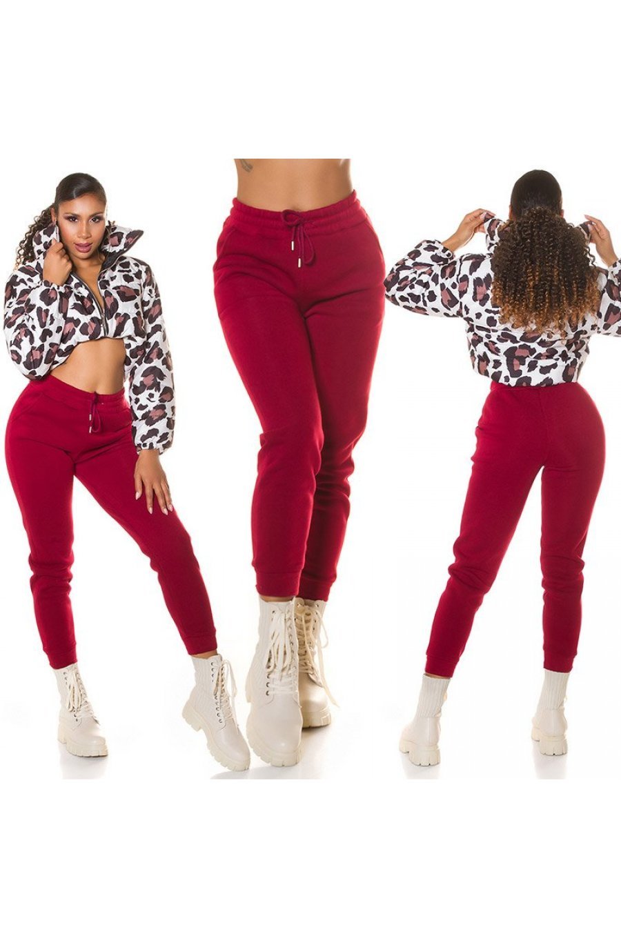 Pantaloni dama sport burgundy, din bumbac, cu talia inalta, Itana 6 - jojofashion.ro