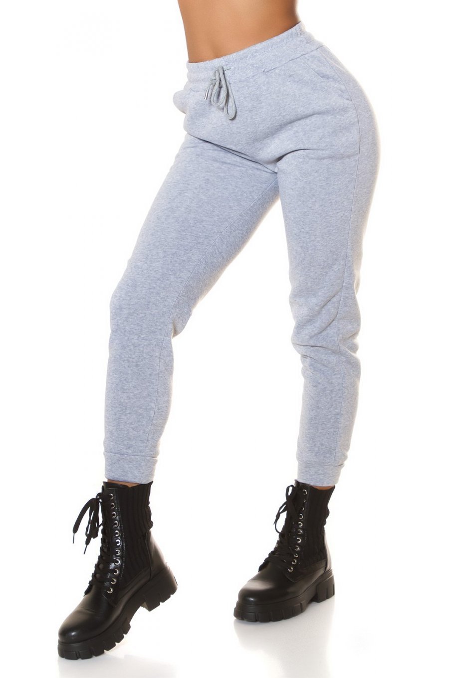 Pantaloni dama sport gri, din bumbac, cu talia inalta, Itana 1 - jojofashion.ro