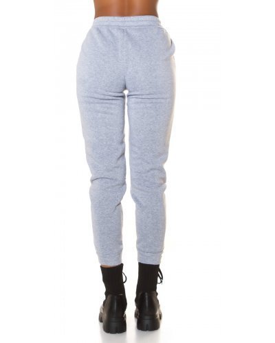 Pantaloni trening dama, Pantaloni dama sport gri, din bumbac, cu talia inalta, Itana - jojofashion.ro